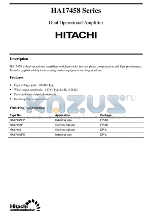 HA17458 datasheet - Dual Operational Amplifier