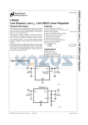 LP8340CLDX-3.3 datasheet - Low Dropout, Low IQ, 1.0A CMOS Linear Regulator