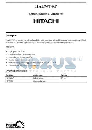 HA17474 datasheet - Quad Operational Amplifier