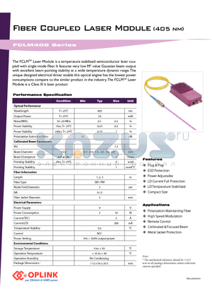 FCLM405P25LM4 datasheet - Fiber Coupled Laser Module