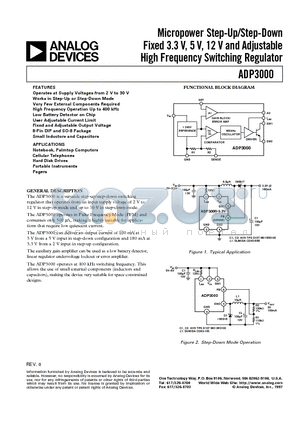 ADP3000AN datasheet - Micropower Step-Up/Step-Down Fixed 3.3 V, 5 V, 12 V and Adjustable High Frequency Switching Regulator