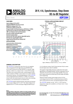 ADP2384 datasheet - 20 V, 4 A, Synchronous, Step-Down DC-to-DC Regulator