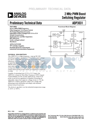 ADP3031 datasheet - 2 MHz PWM Boost Switching Regulator