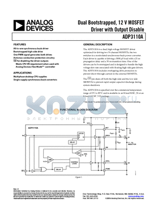 ADP3110A datasheet - Dual Bootstrapped, 12 V MOSFET Driver with Output Disable
