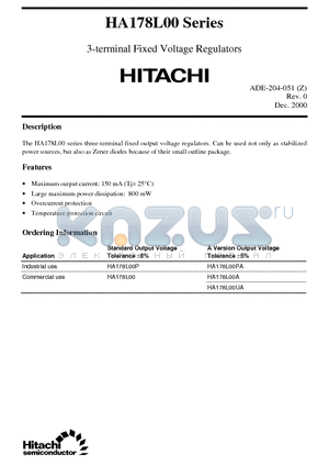 HA178L00 datasheet - 3-terminal Fixed Voltage Regulators
