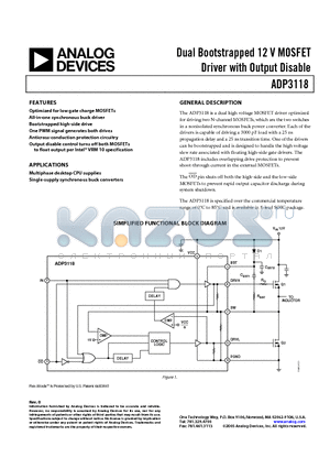 ADP3118 datasheet - Dual Bootstrapped 12 V MOSFET Driver with Output Disable