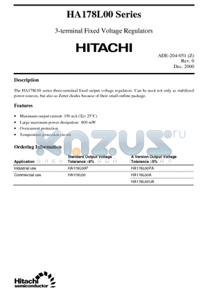 HA178L00P datasheet - 3-terminal Fixed Voltage Regulators