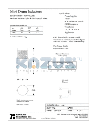 L-661 datasheet - Mini Drum Inductors