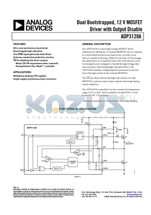 ADP3120AJRZ-RL datasheet - Dual Bootstrapped, 12 V MOSFET Driver with Output Disable