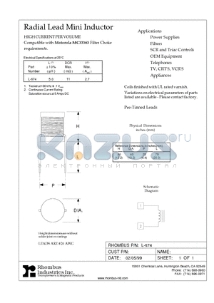 L-674 datasheet - Radial Lead Mini Inductor