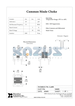 L-693 datasheet - Common Mode Choke