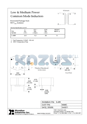 L-699 datasheet - Low & Medium Power Common Mode Inductors