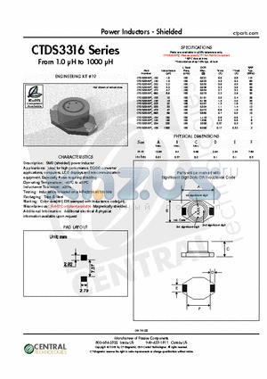 CTDS3316P-104 datasheet - Power Inductors - Shielded