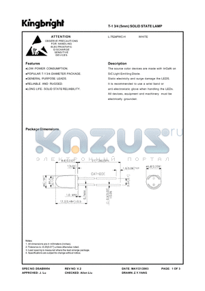 L-7524PWC-H datasheet - T-1 3/4 (5mm) SOLID STATE LAMP