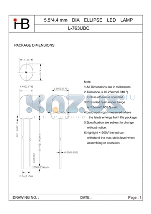 L-763UBC datasheet - 5.5 4.4 mm DIA ELLIPSE LED LAMP