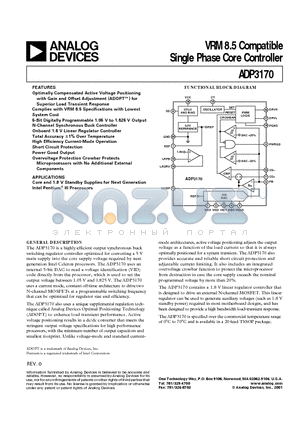 ADP3170JRU datasheet - VRM 8.5 Compatible Single Phase Core Controller