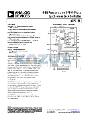 ADP3188JRUZ-REEL datasheet - 6-Bit Programmable 2-/3-/4-Phase Synchronous Buck Controller