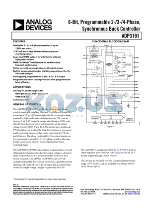 ADP3191 datasheet - 6-Bit, Programmable 2-/3-/4-Phase, Synchronous Buck Controller