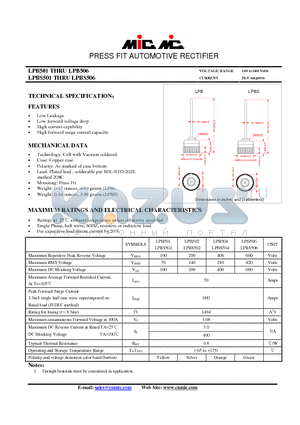 LPB502 datasheet - PRESS FIT AUTOMOTIVE RECTIFIER