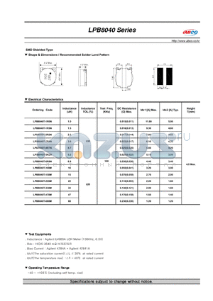 LPB8040T-100M datasheet - Shape & Dimensions / Recommended Solder Land Pattern