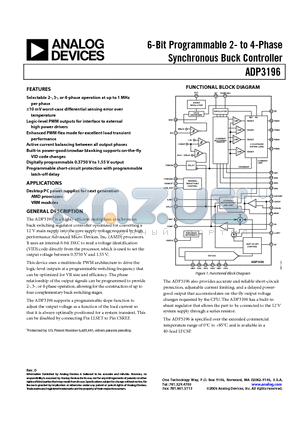 ADP3196JCPZ-RL datasheet - 6-Bit Programmable 2- to 4-Phase Synchronous Buck Controller