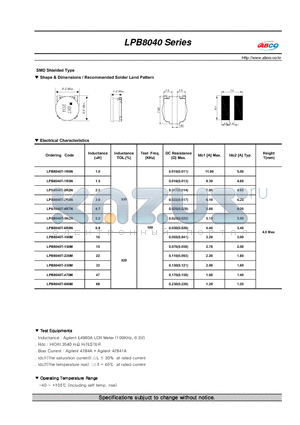 LPB8040T-220M datasheet - Shape & Dimensions / Recommended Solder Land Pattern