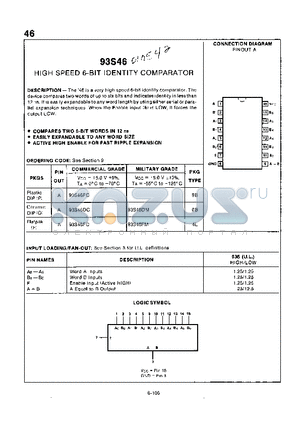 93S46DC datasheet - HIGH SPEED 6-BIT IDENTITY COMPARATOR