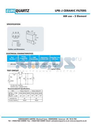 LPB450J datasheet - CERAMIC FILTERS