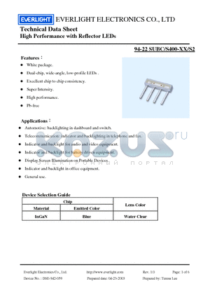 94-22SUBC-S400-XX-S2 datasheet - High Performance with Reflector LEDs