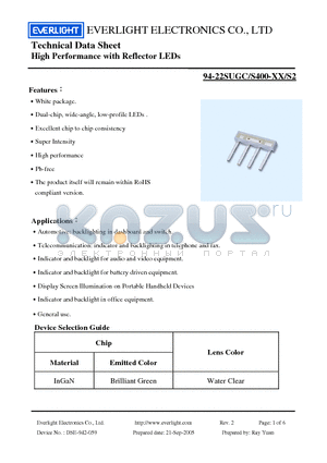 94-22SUGC datasheet - High Performance with Reflector LEDs