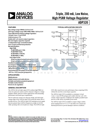 ADP320 datasheet - Triple, 200 mA, Low Noise, High PSRR Voltage Regulator