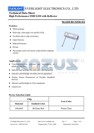 94-22SURC datasheet - High Performance SMD LED with Reflector