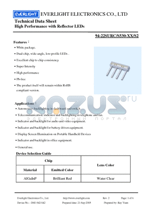 94-22SURC/S530-XX/S2 datasheet - High Performance with Reflector LEDs