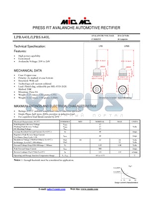 LPBA40L datasheet - PRESS FIT AVALANCHE AUTOMOTIVE RECTIFIER