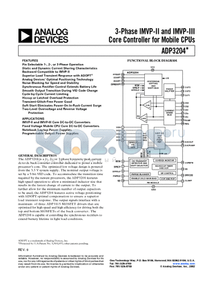 ADP3204 datasheet - 3-Phase IMVP-II and IMVP-III Core Controller for Mobile CPUs