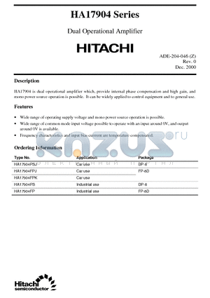 HA17904AFP datasheet - Dual Operational Amplifier