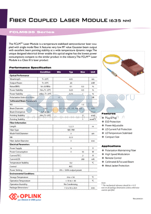 FCLM635S20LM2 datasheet - Fiber Coupled Laser Module