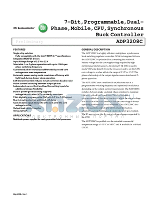 ADP3208C datasheet - 7-Bit,Programmable,Dual- Phase,Mobile,CPU,Synchronous Buck Controller