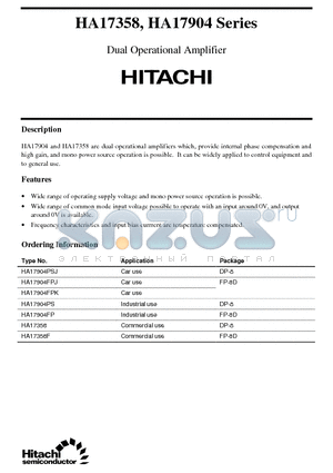 HA17904PS datasheet - Dual Operational Amplifier