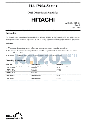 HA17904PS datasheet - Dual Operational Amplifier