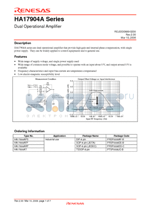 HA17904AT datasheet - Dual Operational Amplifier