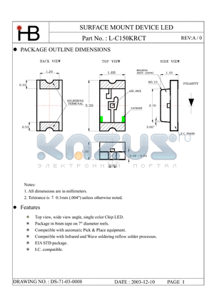 L-C150KRCT datasheet - SURFACE MOUNT DEVICE LED