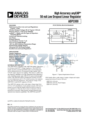 ADP3300 datasheet - High Accuracy anyCAP 50 mA Low Dropout Linear Regulator
