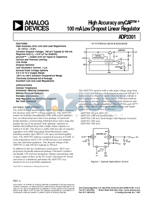 ADP3301AR-3 datasheet - High Accuracy anyCAP 100 mA Low Dropout Linear Regulator