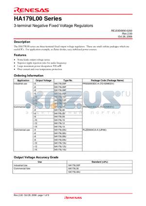 HA179L08 datasheet - 3-terminal Negative Fixed Voltage Regulators