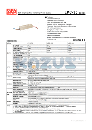 LPC-35 datasheet - 35W Single Output Switching Power Supply