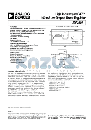 ADP3307 datasheet - High Accuracy anyCAP 100 mA Low Dropout Linear Regulator