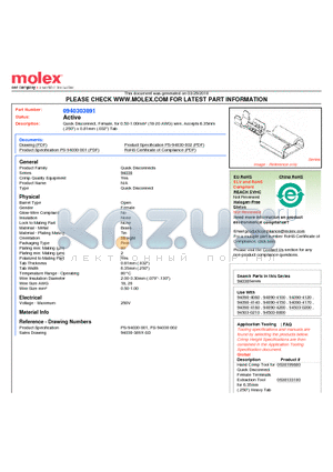 94030-389X-SD datasheet - Quick Disconnect, Female, for 0.50-1.00mmb (18-20 AWG) wire, Accepts 6.35mm (.250