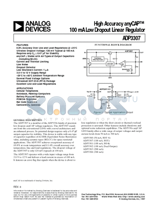 ADP3307ART-33 datasheet - High Accuracy anyCAP 100 mA Low Dropout Linear Regulator