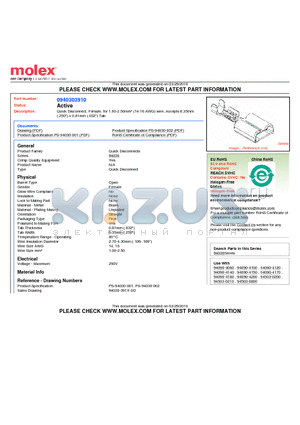 94030-3910 datasheet - Quick Disconnect, Female, for 1.00-2.50mmb (14-16 AWG) wire, Accepts 6.35mm (.250